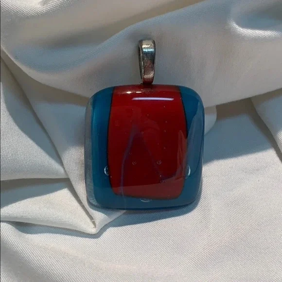 Handmade maroon & blue glass pendant - Picture 2 of 4